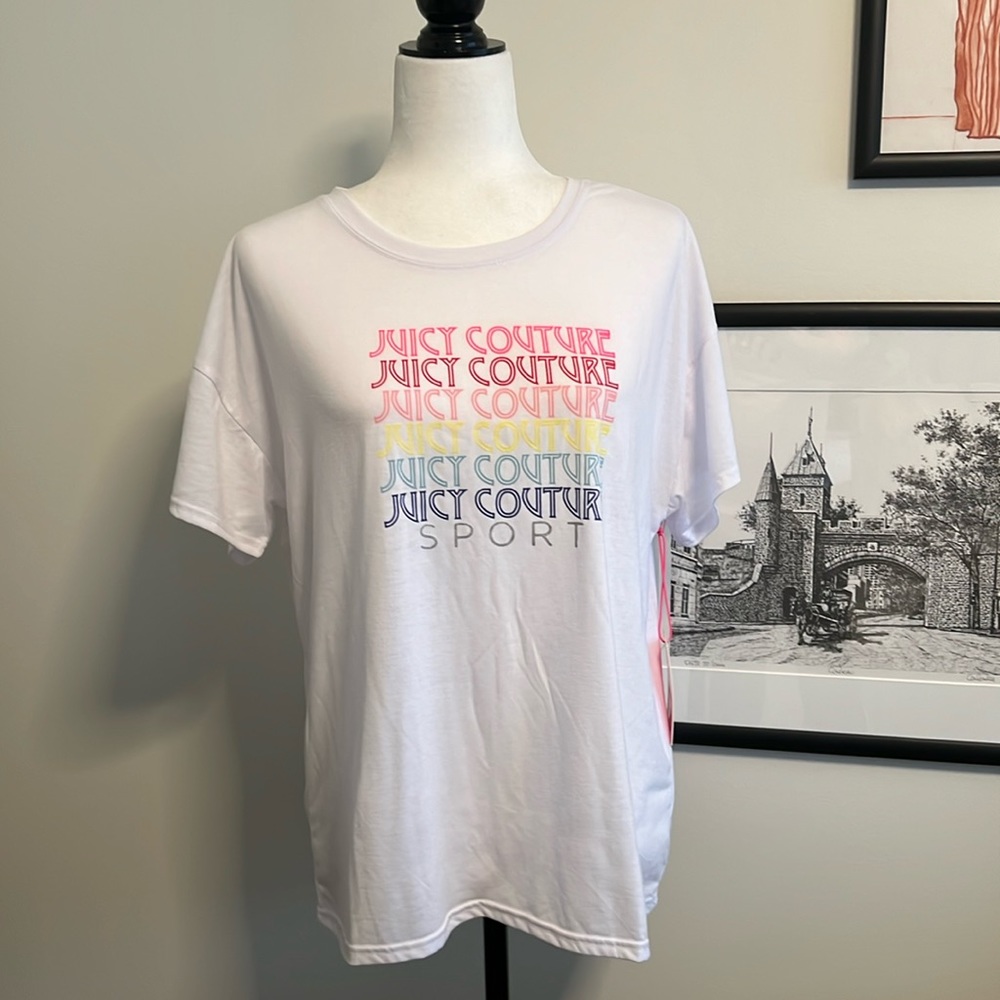 Juicy Couture, Sport, white T-shirt, size large, stretch, fabric, quick dry NWT